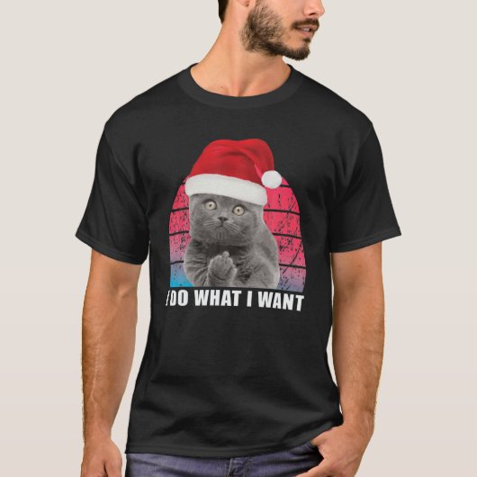 クリスマス猫レトロ欲しいものはおもしろい猫 Tシャツ (正面)