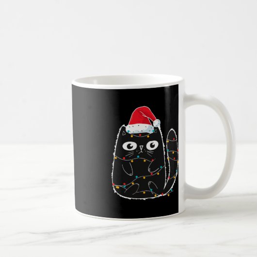 クリスマス猫好きで絡まったサンタ黒猫 コーヒーマグカップ (右)