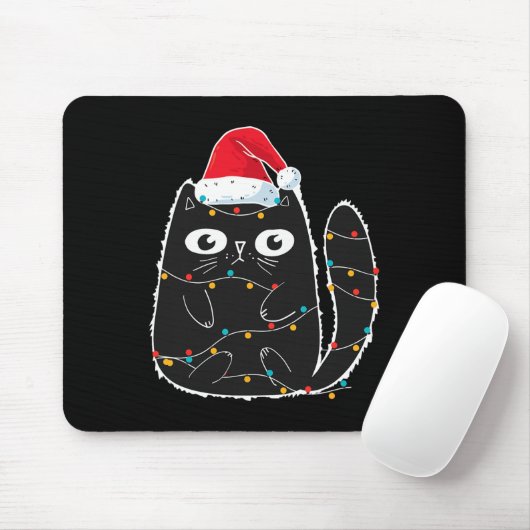 クリスマス猫好きで絡まったサンタ黒猫 マウスパッド (マウス)