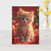 クリスマス猫子ねこブランクグリーティングカード カード (黄色い花)