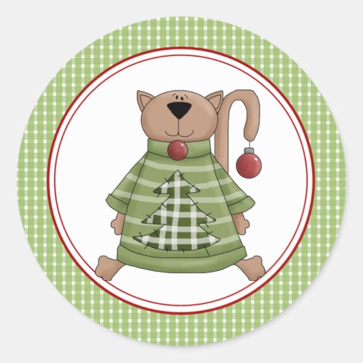 クリスマス猫封筒用シールスタンプ ラウンドシール (正面)