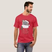 クリスマス猫用クリスマスソックスのかわいい猫 Tシャツ (正面フル)