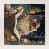 クリスマス猫2読のヴィンテージカード ジグソーパズル (横)