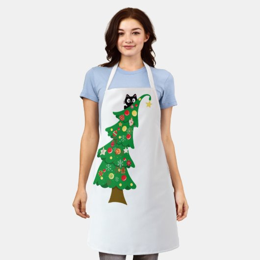 クリスマス猫 エプロン (着用した状態)