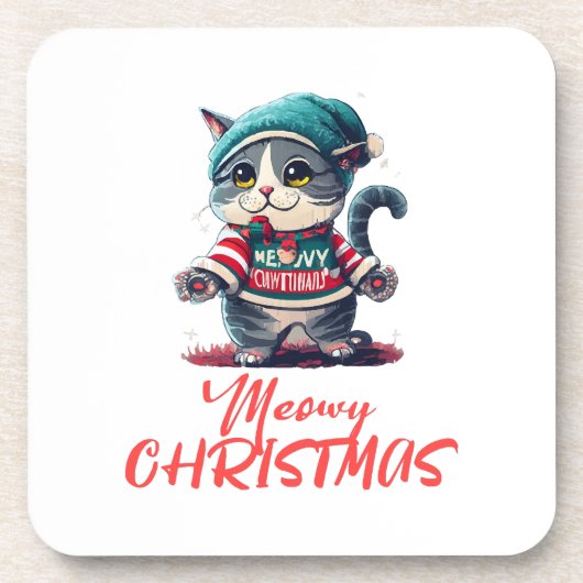 クリスマス猫 コースター (正面)