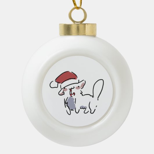クリスマス猫 セラミックボールオーナメント (正面)