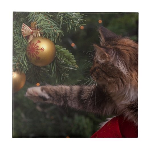 クリスマス猫 タイル (正面)