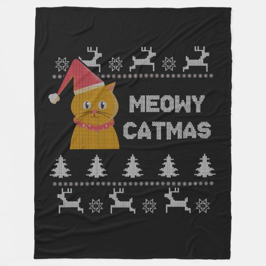 クリスマス猫 フリースブランケット (正面)