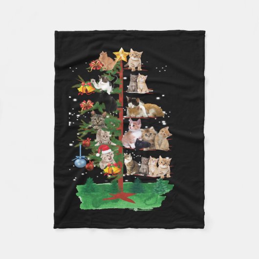 クリスマス猫、メリークリスマス猫 フリースブランケット (正面)