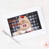 クリスマス猫 長方形シール (封筒)
