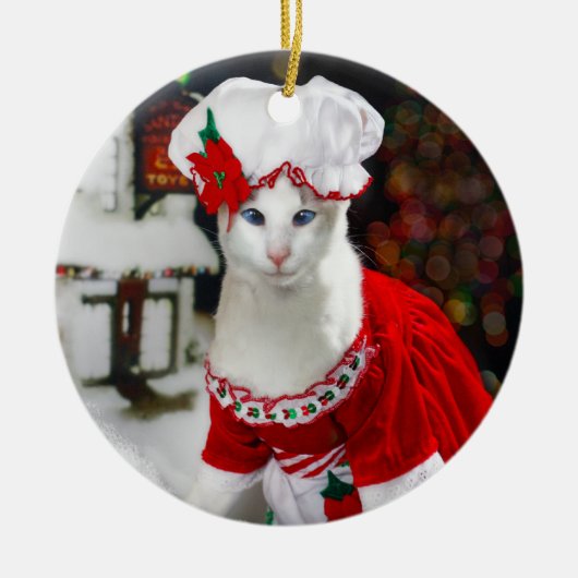 クリスマス猫- Claws Christmas Cat Ornament夫人 セラミックオーナメント (正面)