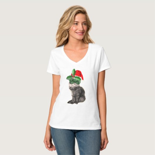クリスマス猫 Tシャツ (正面フル)