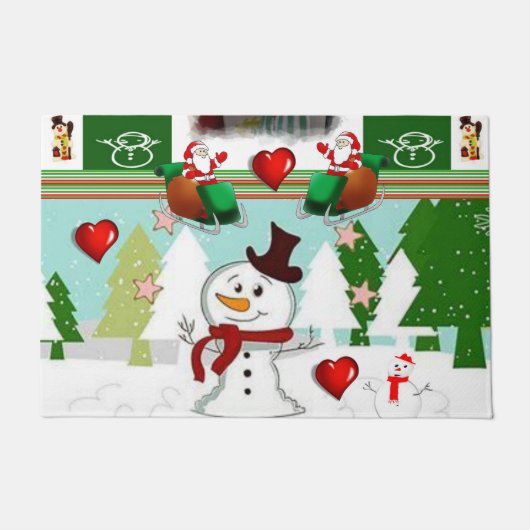 クリスマス玄関マット、雪だるま ドアマット (正面)