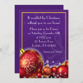 クリスマス王室のパープルディナーパーティの招待状 招待状 (正面/裏面)