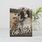 クリスマス現代的な手書き文字シンプル ワンフォト シーズンカード (スタンド正面)