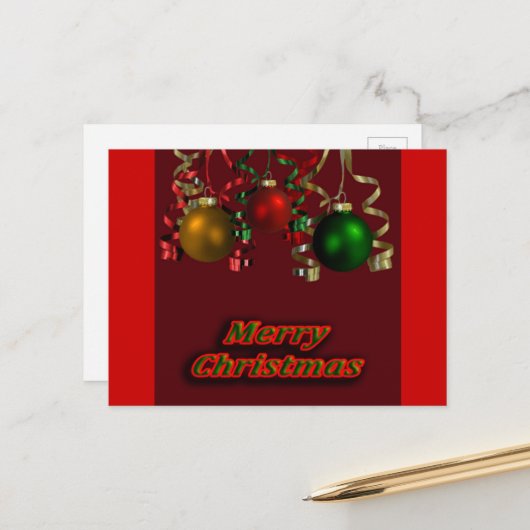 クリスマス球根とリボンのはがき シーズンポストカード (正面/裏面インサイチュ)