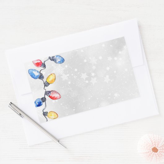 クリスマス球根、ストリングライト、休日の出荷 長方形シール (封筒)