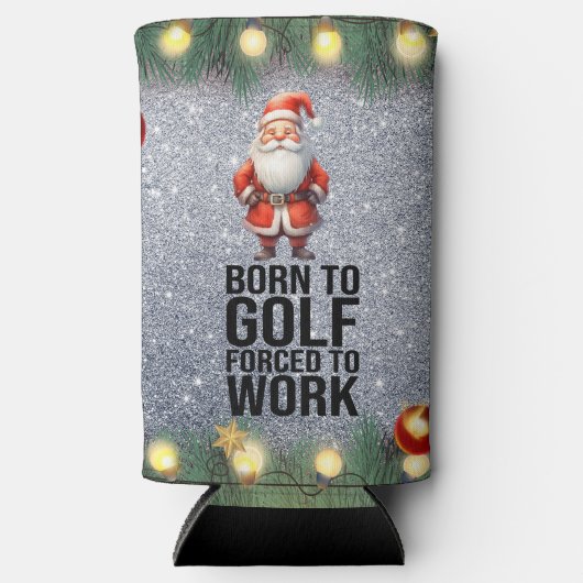 クリスマス生まれに働くためにゴルフの力にゴルファーのサンタ スリム缶クーラー (正面)