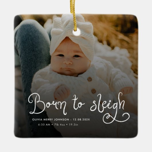 クリスマス生まれの赤ちゃんの写真と出生統計 クリスマス セラミックオーナメント (正面)