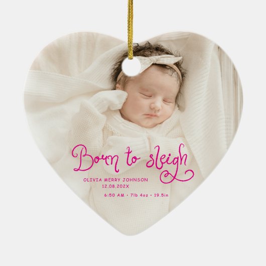 クリスマス生まれの赤ちゃんの写真と出生統計 クリスマス セラミックオーナメント (裏面)