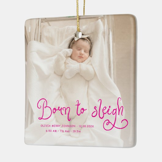 クリスマス生まれの赤ちゃんの写真と出生統計 クリスマス セラミックオーナメント (左)