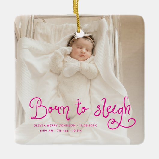 クリスマス生まれの赤ちゃんの写真と出生統計 クリスマス セラミックオーナメント (正面)