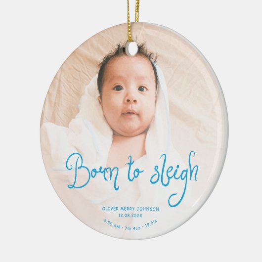 クリスマス生まれの赤ちゃんの写真と出生統計 クリスマス セラミックオーナメント (左)