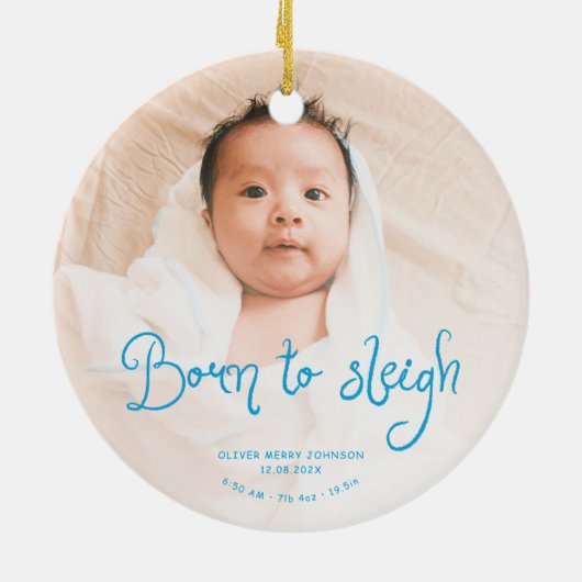 クリスマス生まれの赤ちゃんの写真と出生統計 クリスマス セラミックオーナメント (裏面)