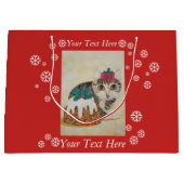 クリスマス用のかわいい灰色食べの猫のプリン ラージペーパーバッグ (正面)