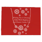 クリスマス用のかわいい灰色食べの猫のプリン ラージペーパーバッグ (裏面)