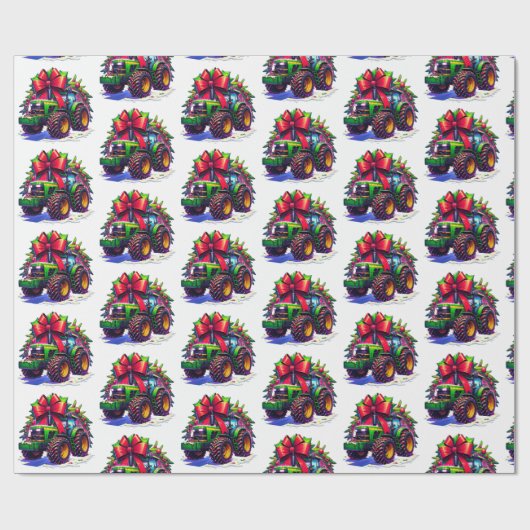 クリスマス用のフ飾ァームトラクター ラッピングペーパー (フラット)