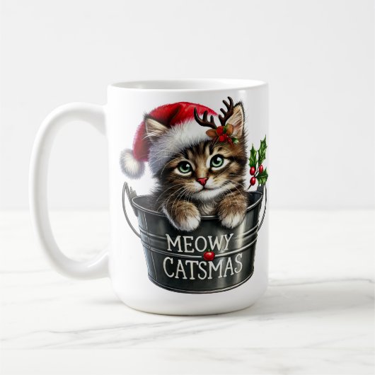 クリスマス用の可愛い子ネコ コーヒーマグカップ (左)