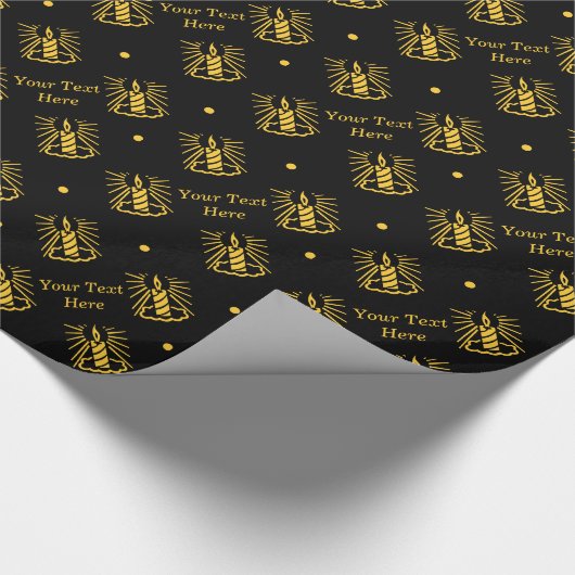 クリスマス用の同時代のブラックと金ゴールドキャンドル ラッピングペーパー (角)