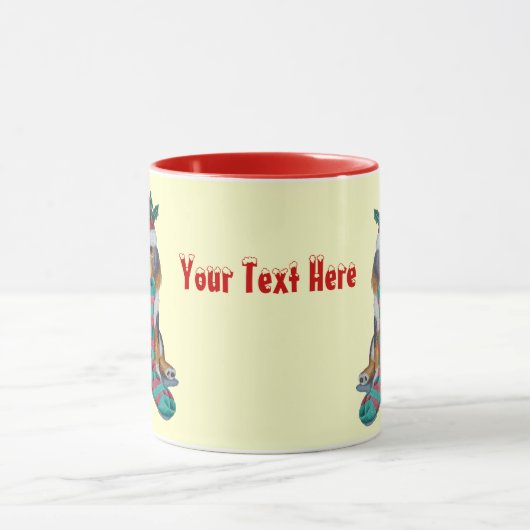 クリスマス用の服を着たかわいい黒と茶色の子犬 マグカップ (中央)