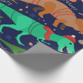 クリスマス用の服装をした恐竜 ラッピングペーパー (角)