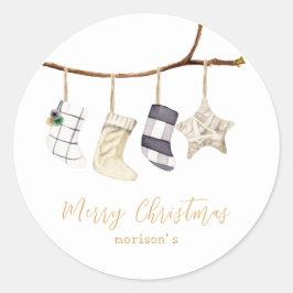 クリスマス用の水彩靴下 ラウンドシール