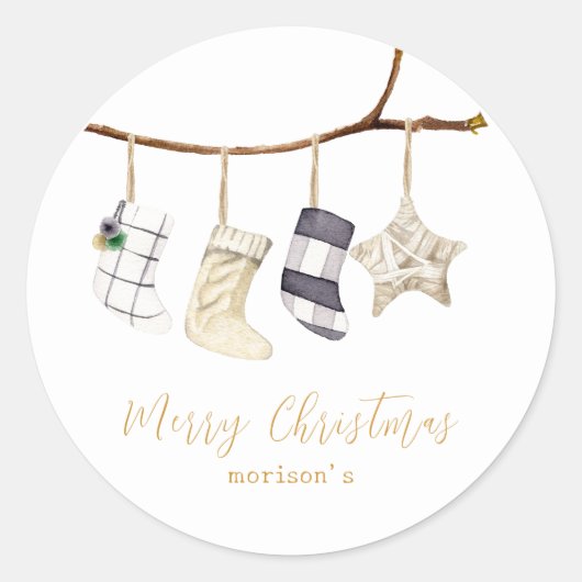 クリスマス用の水彩靴下 ラウンドシール (正面)