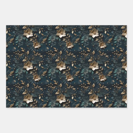 クリスマス用の豪華な金箔デジタル紙 ラッピングペーパーシート (正面3)