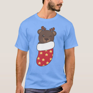 クリスマス用クリスマスストッキングの可愛いクマ Tシャツ