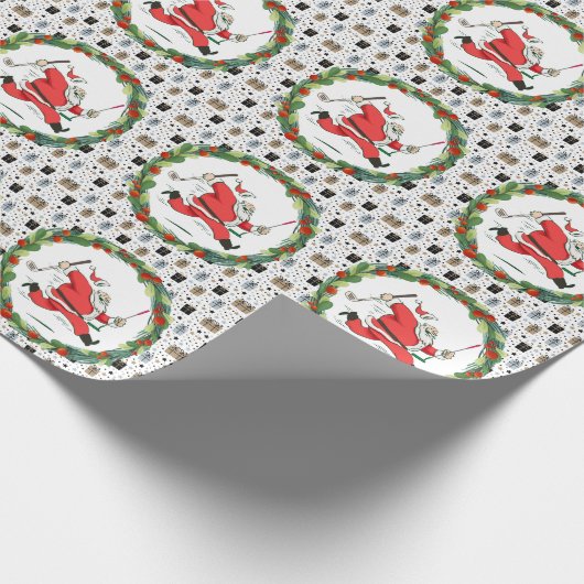 クリスマス用ゴルフサンタクロースパーティー ラッピングペーパー (角)