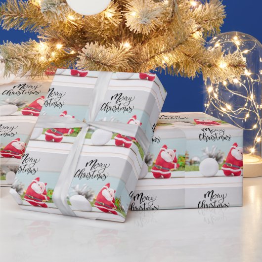 クリスマス用ゴルフボール付きサンタクロース ラッピングペーパー (クリスマス)