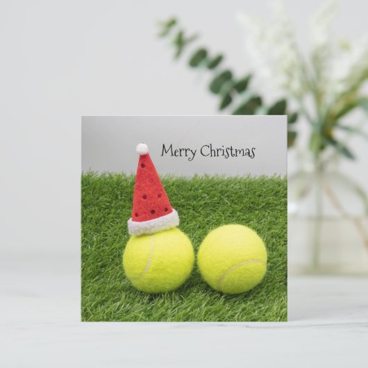 クリスマス用サンタハット付きテニスボール シーズンカード (スタンド正面)