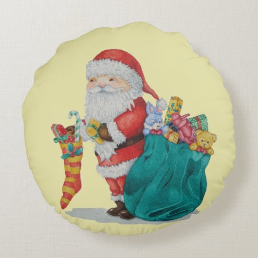 クリスマス用伝統的デザイン付き枕 ラウンドクッション (裏面)