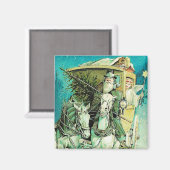 クリスマス用台車ヴィンテージ磁石 マグネット (正面/裏面)