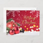 クリスマス用赤いボーブル、トウヒ、コーン シーズンポストカード (正面/裏面)