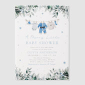 クリスマス男の赤ちゃんブルーメリー小さな赤ちゃんシャワー ベラム紙招待状 (正面)