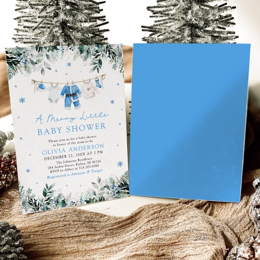 クリスマス男の赤ちゃんブルーメリー小さな赤ちゃんシャワー 招待状