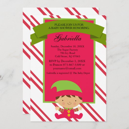 クリスマス男の赤ちゃん小妖精や小人-ベビーシャワー招待状 招待状 (正面/裏面)