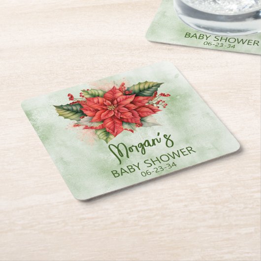 クリスマス男女兼用赤ちゃんシャワー スクエアペーパーコースター (アングル)