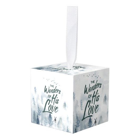 クリスマス疑問に思の愛の恵み キューブオーナメント (正面アングル)